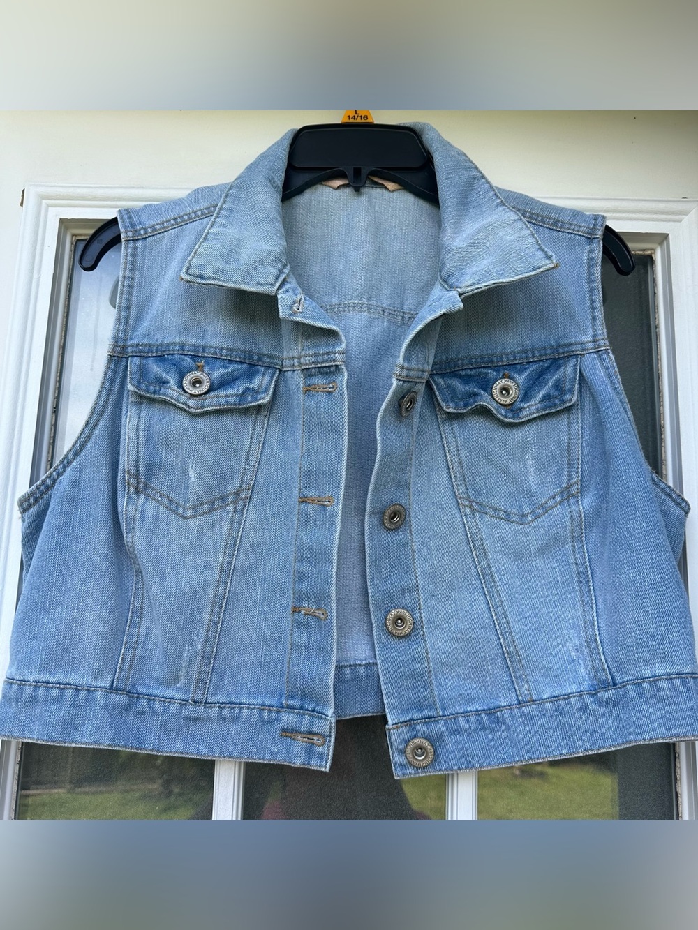Classic Light Blue Denim Vest - Women's Sleeveless Jean Jacket size L-XL
